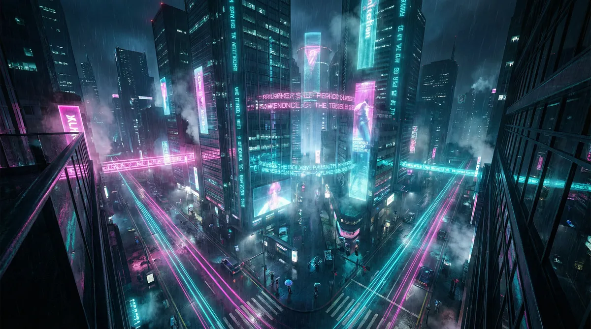 笑倾三国简介 竖屏短剧平台首页背景 - 赛博朋克都市夜景